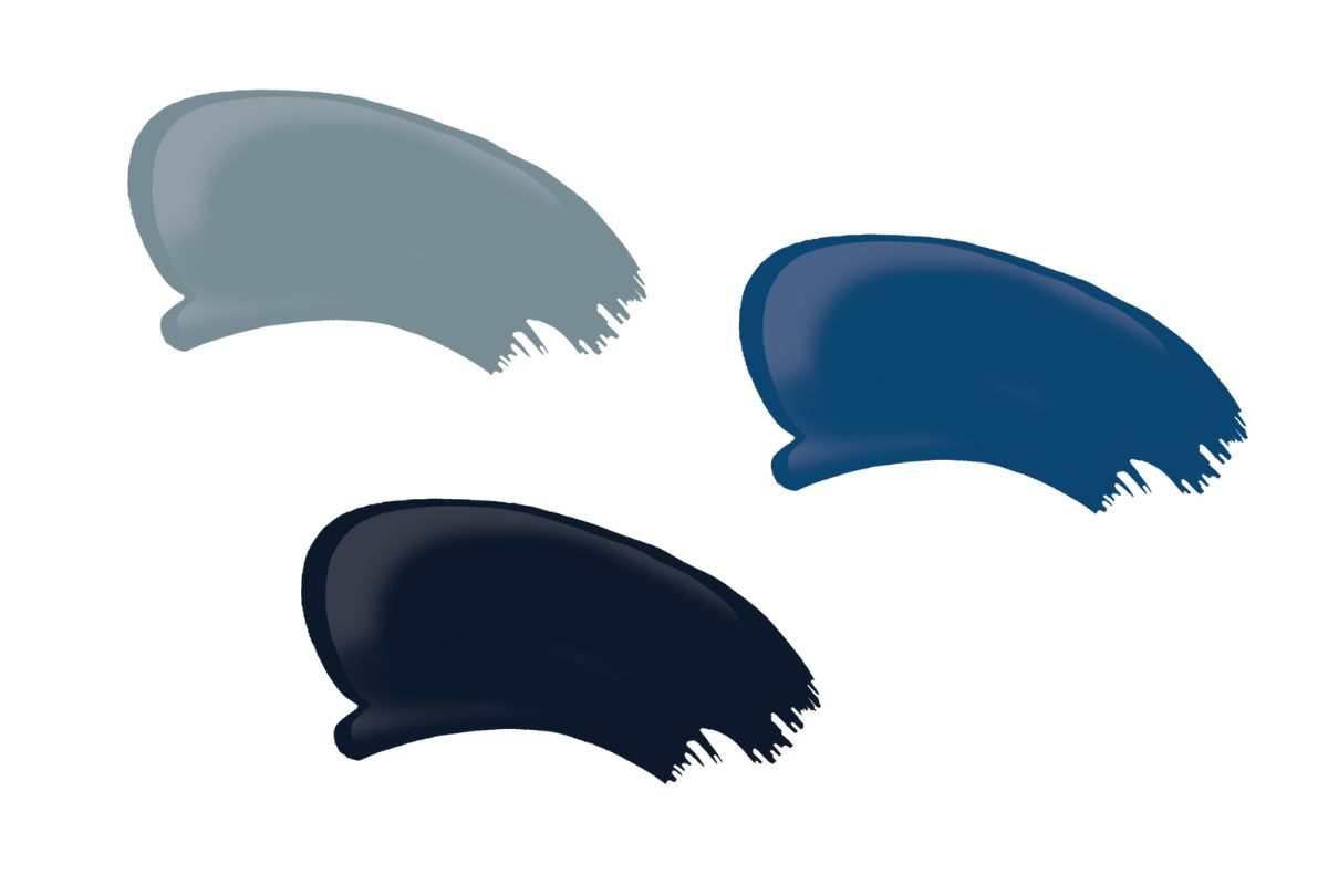 Three paint swatches of blue shades.