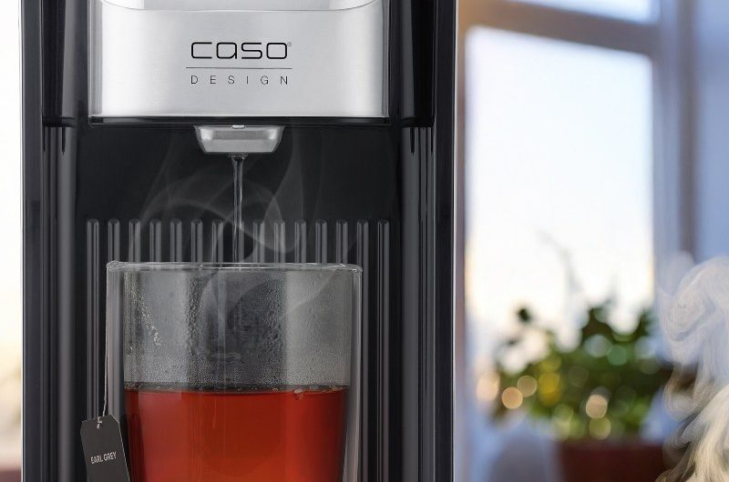 A closeup of a hot water dispenser for teamaking.