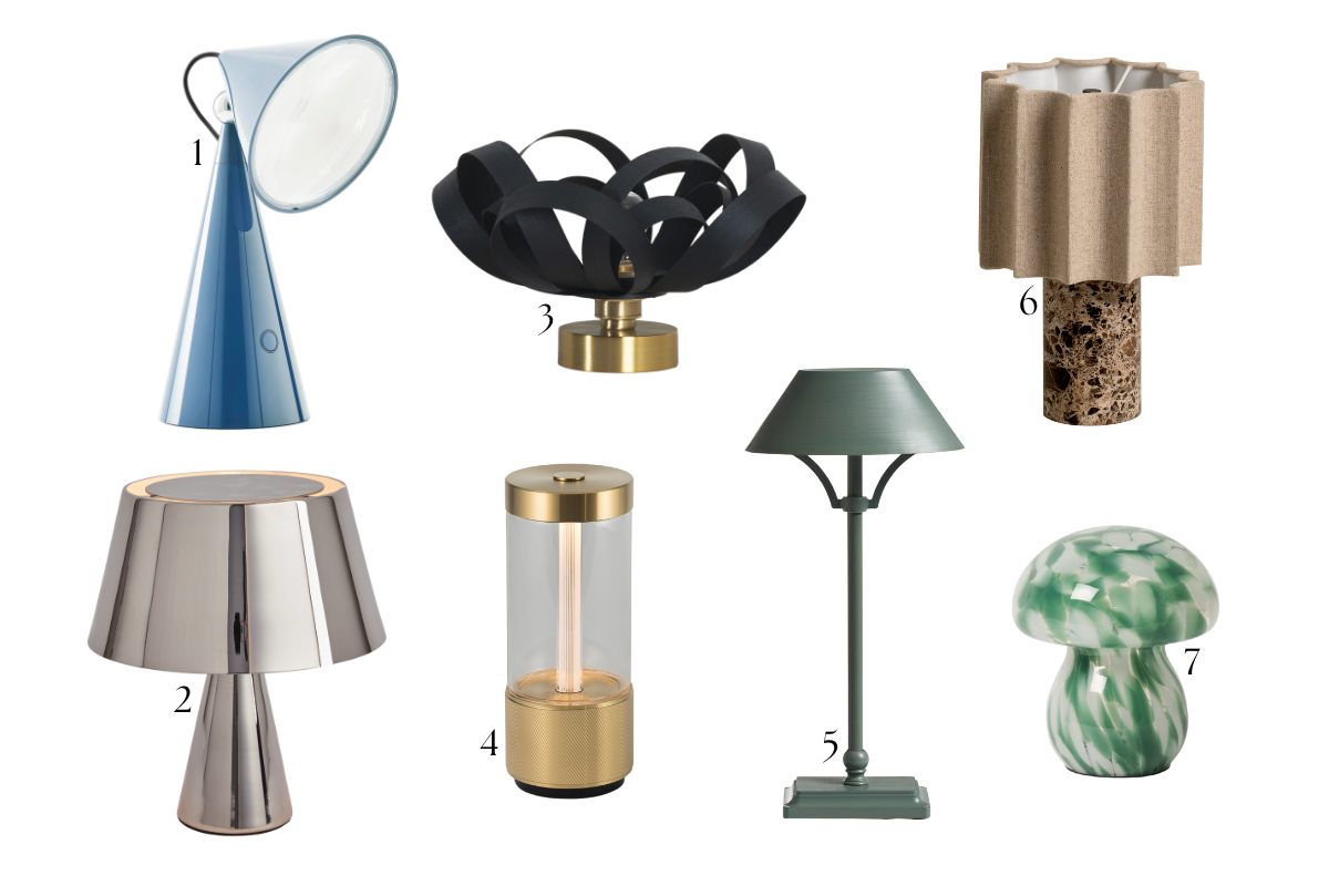 Moodboard edit of rechargeable table lamps.