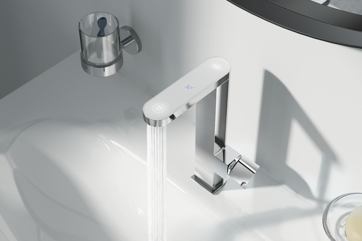 A motion activated basin mixer in a chrome finish.