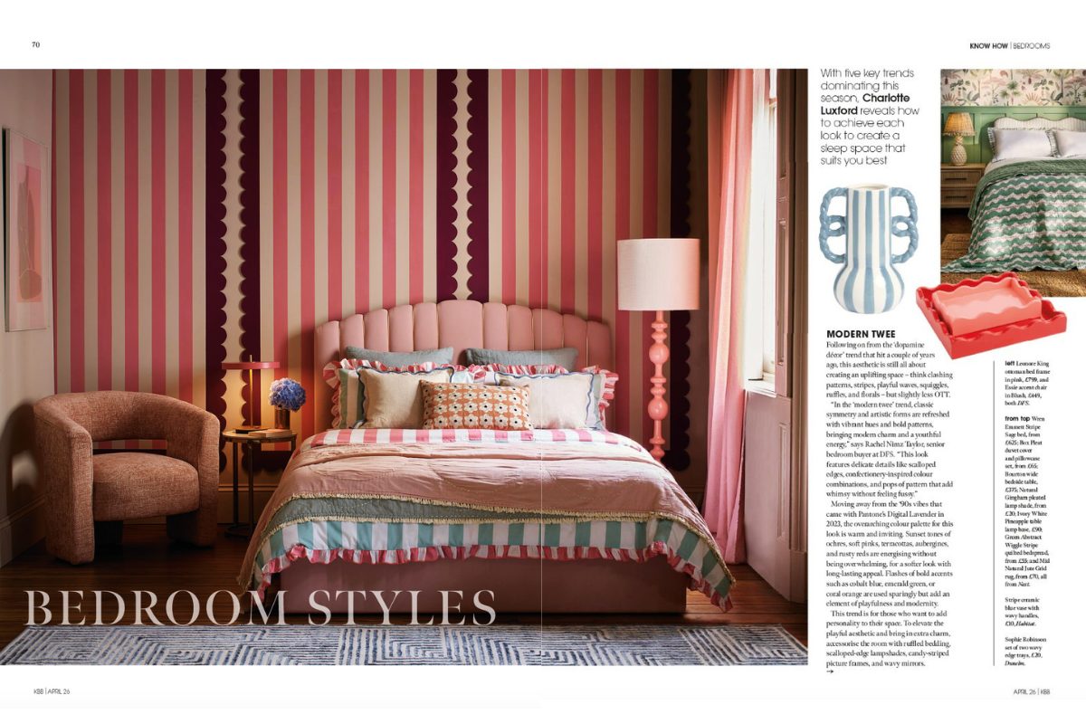 Magazine feature about five popular bedroom styles.