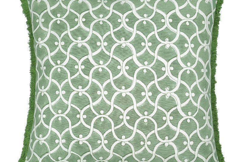 Ogee block-printed cushion in green.