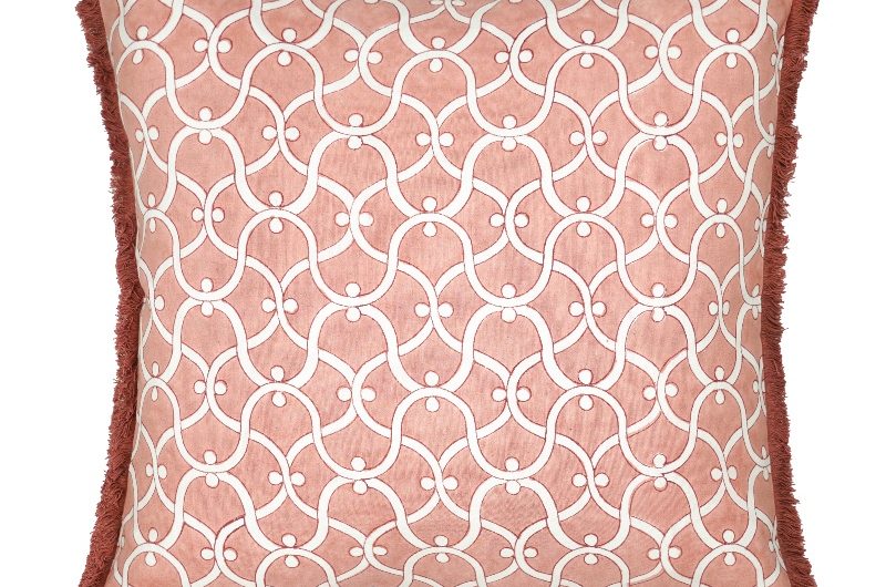 Ogee block-printed cushion in pink.