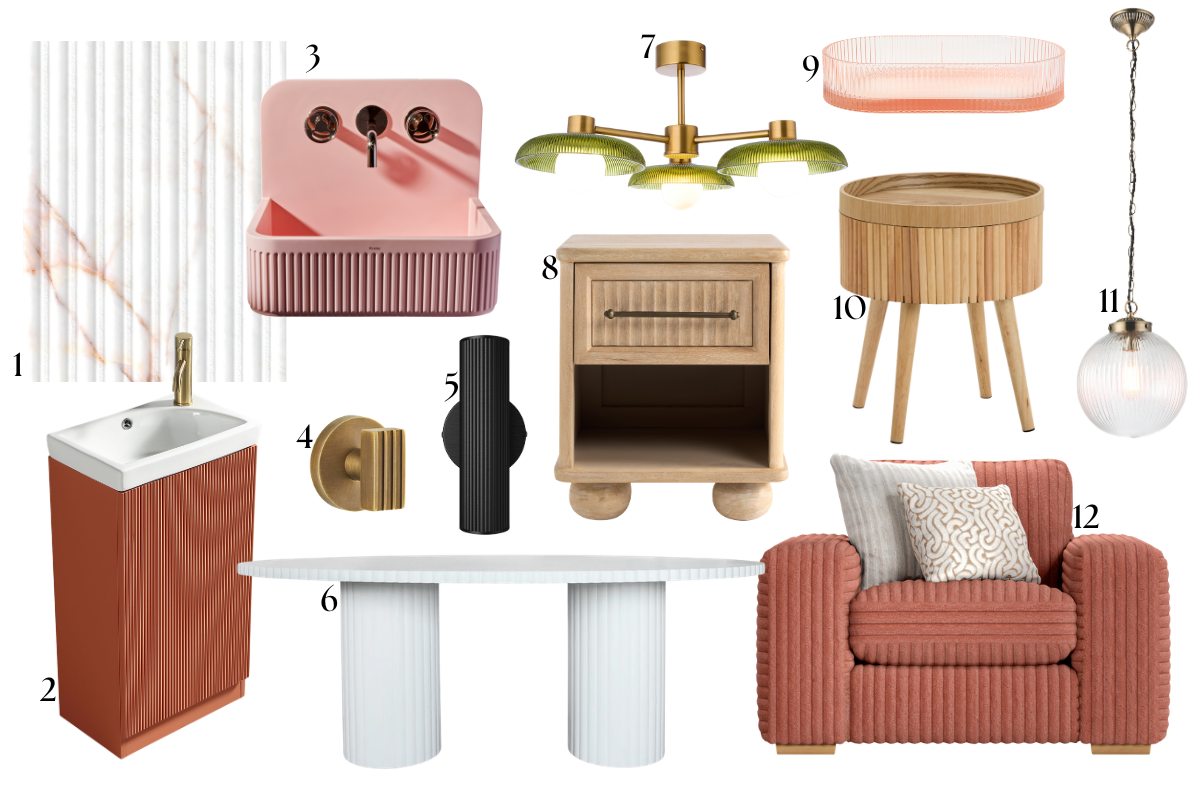 A moodboard edit of decor and furniture with a tactile finish.