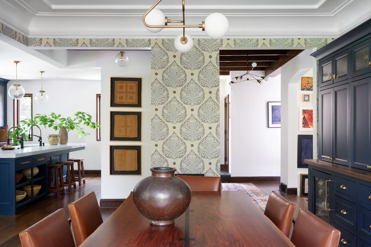 View of an international kitchen from the dining area.