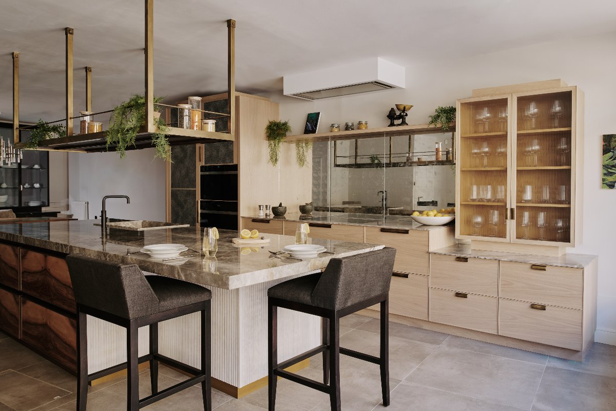 fluted glass kitchen cabinets