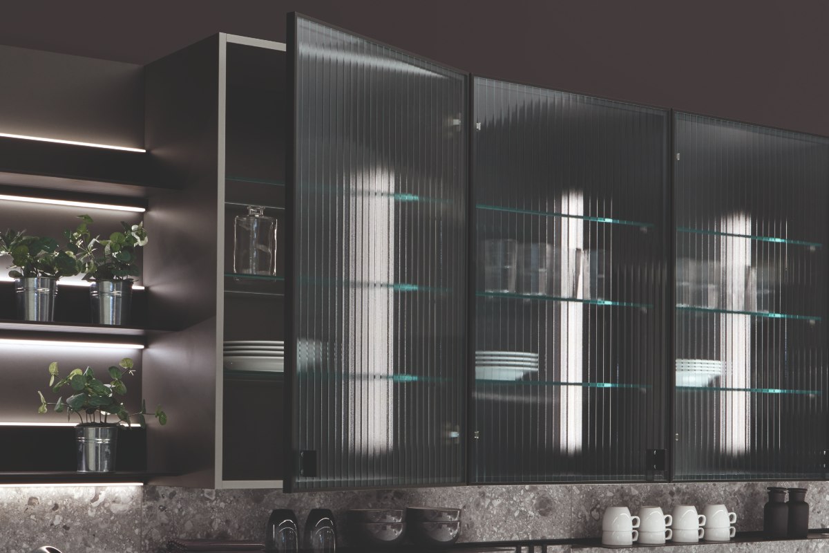 fluted glass kitchen cabinets