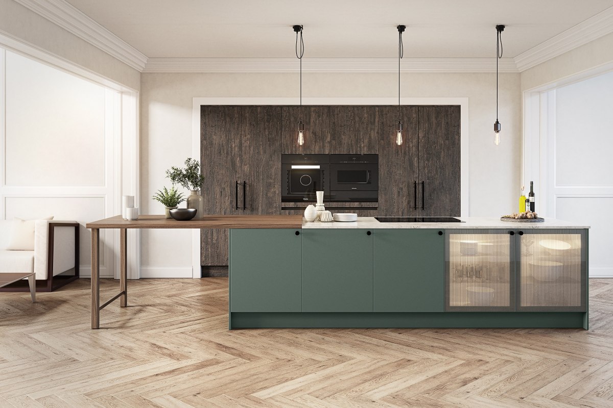 fluted glass kitchen cabinets