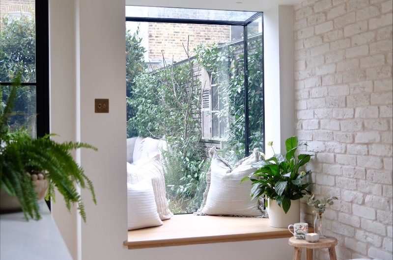 A window nook in a kitchen design.