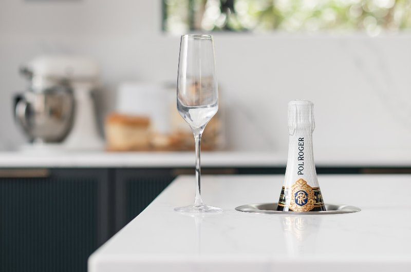Closeup at wine coolers built within the island countertop.