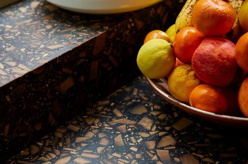 Closeup at sustainable speckled work surfaces.