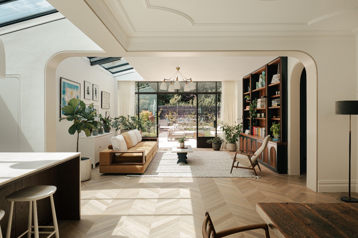 Living area in a London home flooded with light.