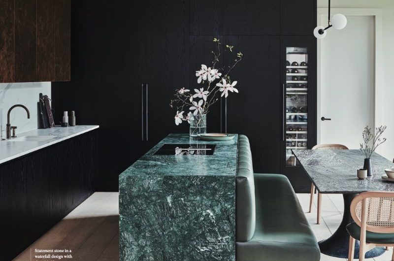 Magazine feature on kitchen island trends.