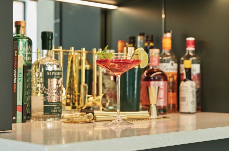 Home bar with LED lights.