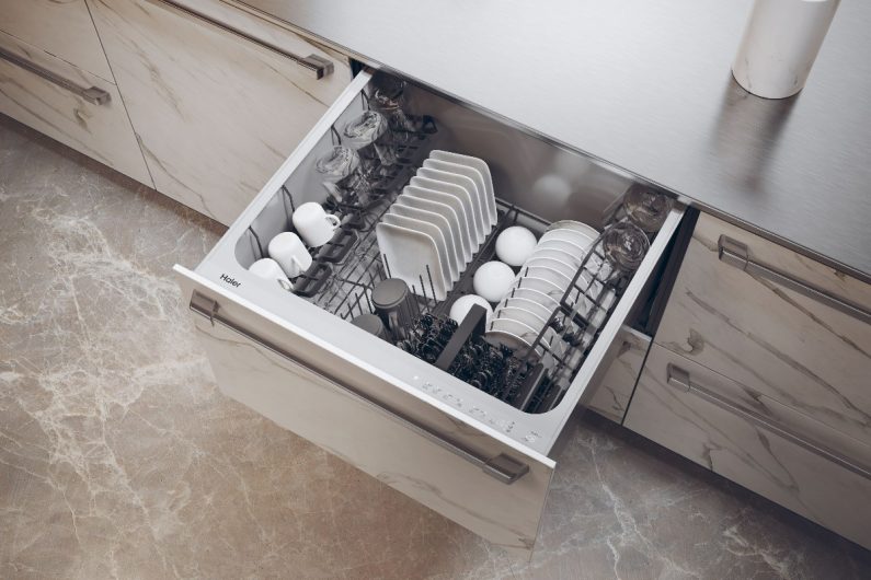 View of a dishwasher in a luxury kitchen design.