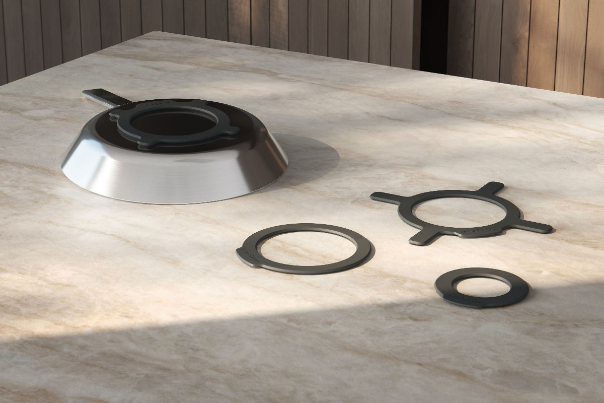 Closeup at an invisible hob and surface protectors.