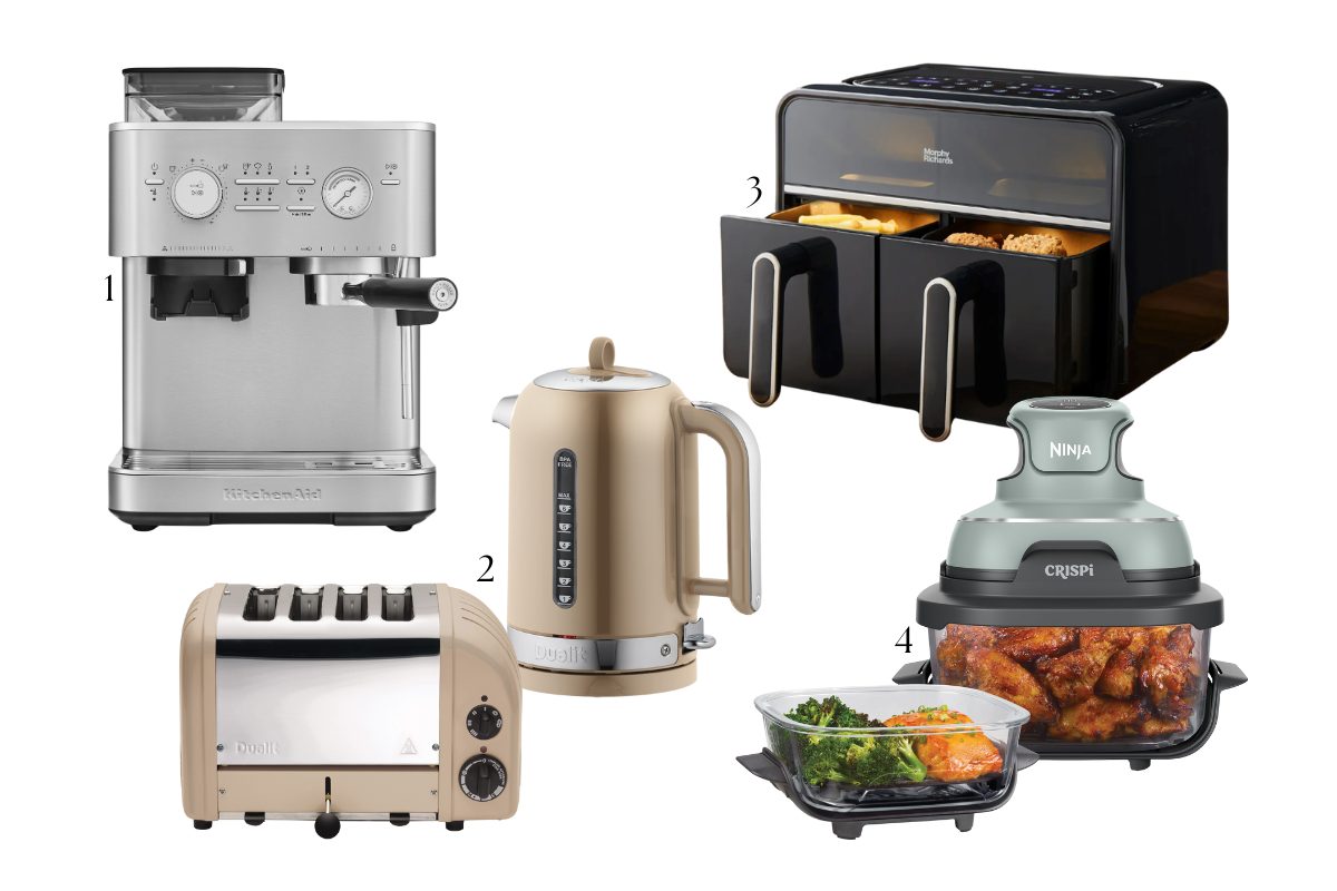 Gift edit for homebodies with kitchen appliances like coffee machine, kettles, toasters and air fryer.