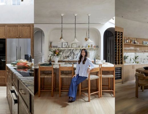 Warm kitchen design with marble and limewashwalls